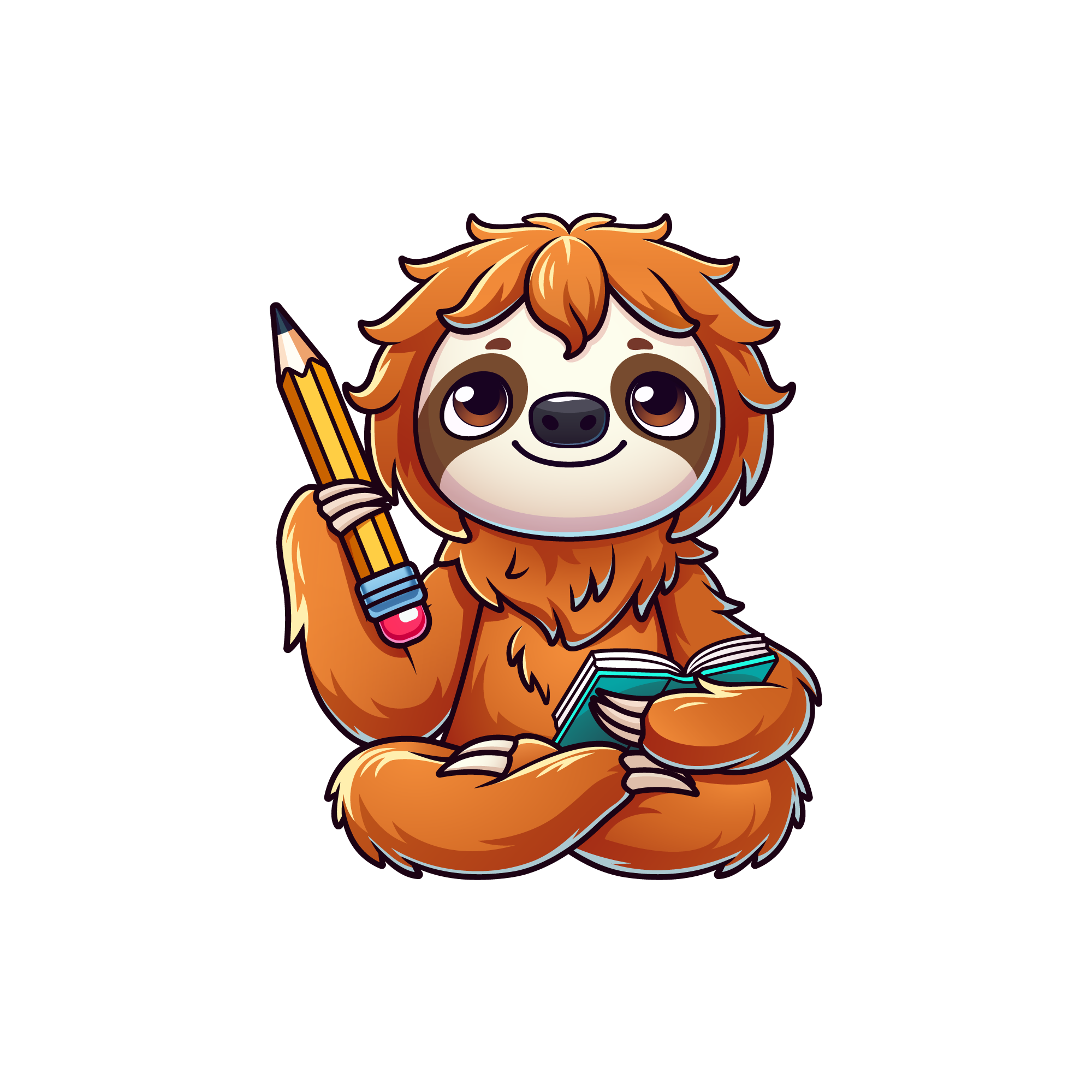 Scribbles the Word Sloth with pencil and book